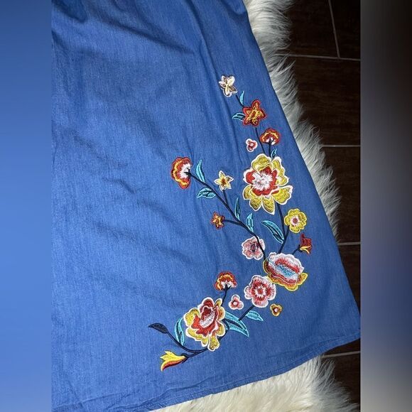 Velzera chambray floral embroidered off the shoulder tunic mini dress sz 1X - Picture 3 of 7